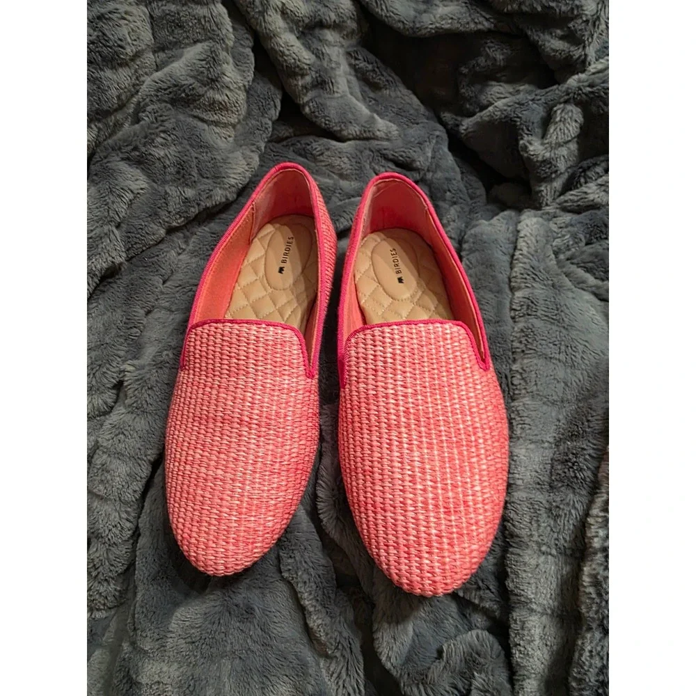 Birdies Starling Pink Woven Raffia Loafers Smoking Slippers Womens 9.5